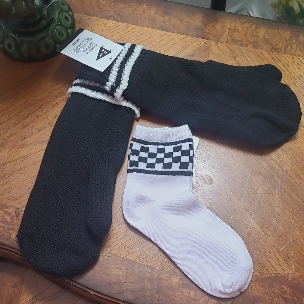 New with tags! Black and White Warm Mittens with Matching Socks Set